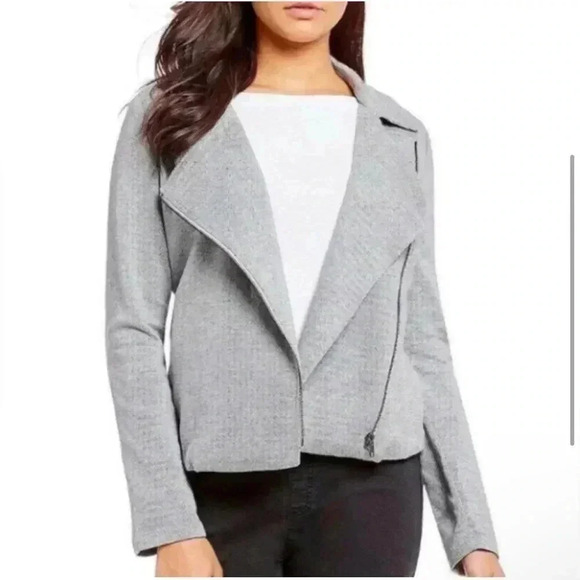 Eileen Fisher Organic Cotton Tweed Moto Herringbone Jacket Gray Size M - Picture 11 of 15